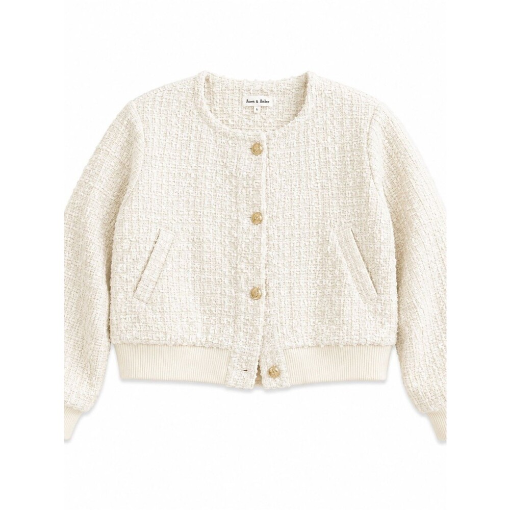 Avenue & Amber Cream Tweed Bomber Jacket